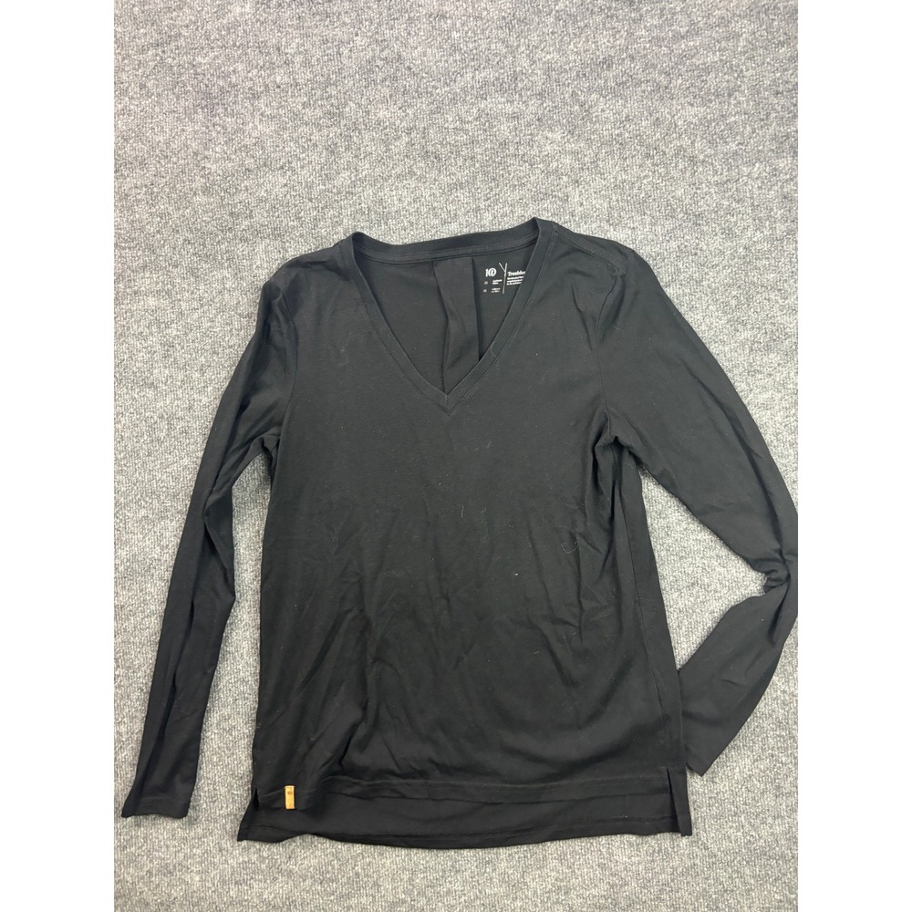 tentree Treeblend Top Womens M Black V-Neck Pleated Back Long Sleeve Tee